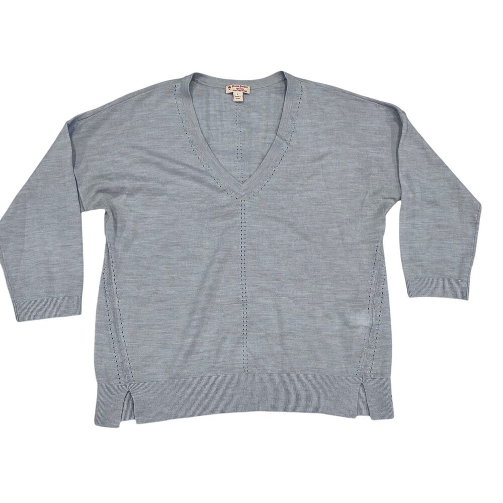 BB Red Fleece Merino V-Neck Sweater Blue L Preppy